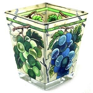 Amia Studios Hand Painted Glass Grape Vase Square 3” x 2.5”